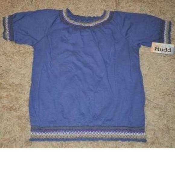 *Peasant Top Mudd sz 10/12 Blue Short Sleeve Banded Hem Slubbed Crew Girls - Picture 1 of 4